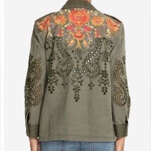 Johnny Was Violette Eyelet Embroidered Military Jacket XL